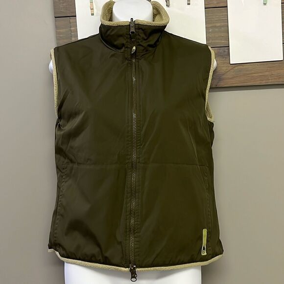 Nike Reversible Olive Tan Two Fabric Mock Neck Two Way Full Zip Up Vest- Small - Picture 1 of 14